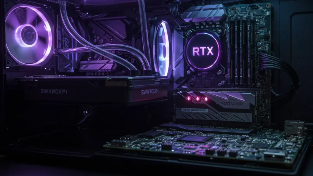 PC Gamer ou Notebook? Qual a Melhor Escolha em 2025? 3 Componentes internos de PC gamer comparados com hardware compacto de notebook gamer 2025, diferenças de resfriamento e espaço