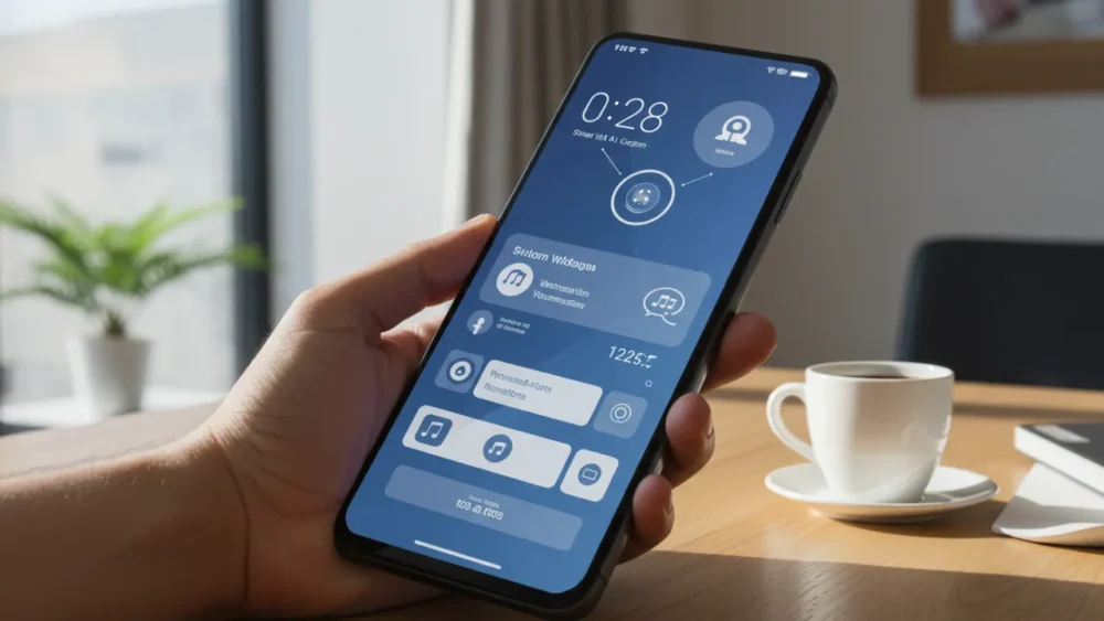 Smartphone de 2025 com tela expansível e interface de IA personalizada mostrando recursos de inovação tecnológica avançada