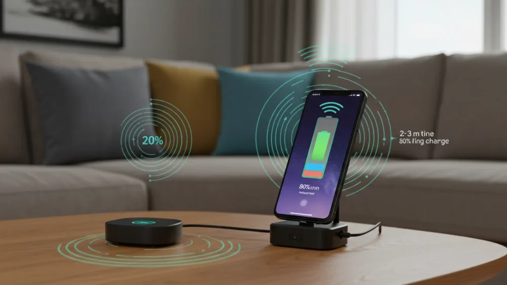 Celulares 2025: O Que Vem Por Aí e Por Que Você Vai Querer Um 4 Tecnologia de carregamento sem fio à distância para celulares 2025 sendo demonstrada em ambiente residencial