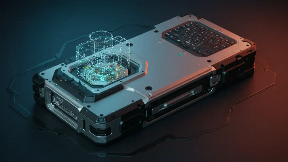 O Que Realmente Faz Seus Gadgets Funcionarem: Por Dentro dos Eletrônicos Modernos 5 Conceito de gadget futurista com computação quântica e design sustentável