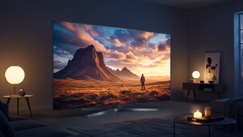 TV LG C4 OLED em sala moderna exibindo cores vibrantes e pretos profundos
