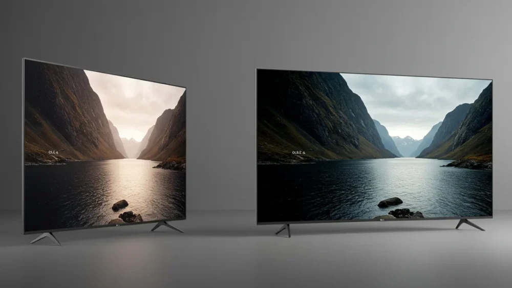 LG C4 OLED é Boa? A Resposta que Você Precisa Antes de Comprar 4 Comparação lado a lado de telas OLED mostrando diferenças de contraste e brilho