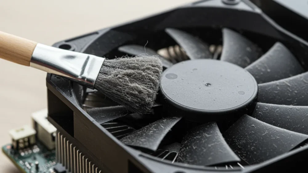 Limpeza de ventilador de computador para evitar superaquecimento e melhorar desempenho.