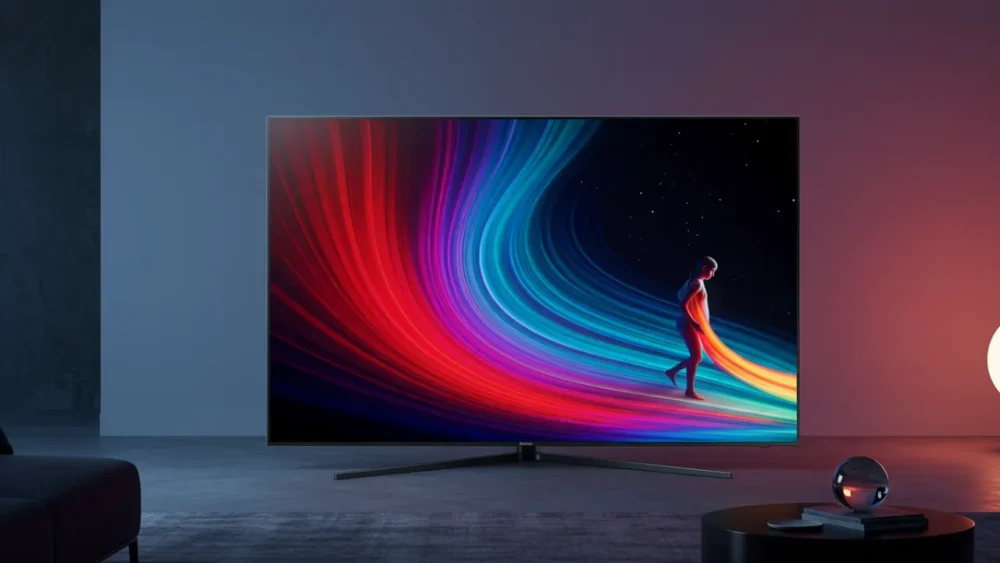 Samsung S90D OLED 2025 TV na sala de estar moderna com cores vibrantes na tela