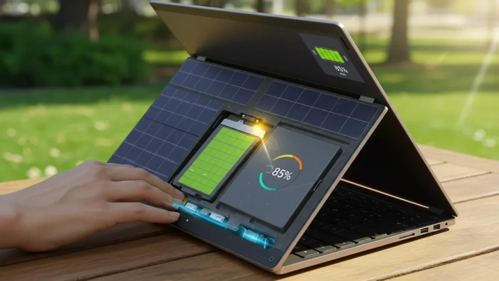 O Equilíbrio entre Tecnologia e Inovação para Notebooks 3 Notebook de 2025 com tecnologia de bateria avançada e painéis solares ultrafinos integrados