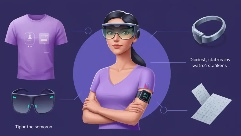 Inovação tecnológica em wearables modernos mostrando diversos dispositivos vestíveis além de smartwatches