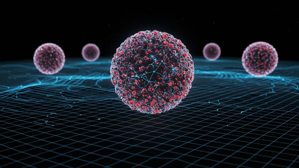 Partícula Majorana representada como esfera dual que é simultaneamente sua própria antipartícula em um campo quântico "Majorana 1"